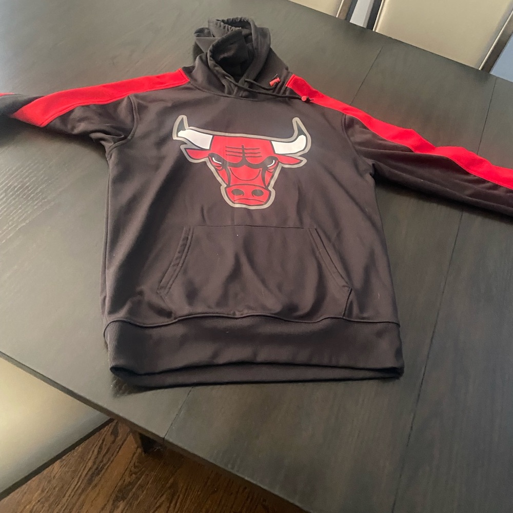 NBA Black and Red Chicago Bulls Hoodie with Bull Logo size-S